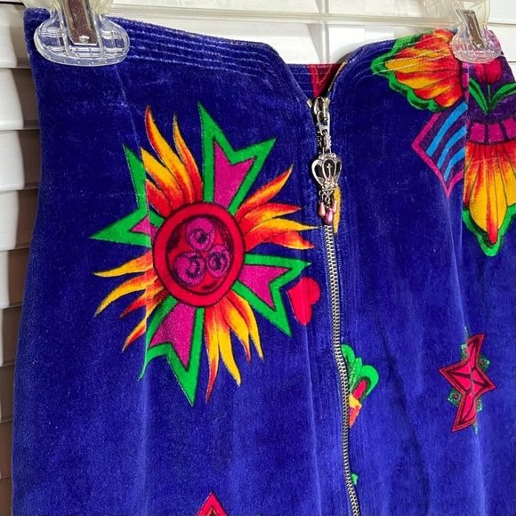 Vintage 80s VERSUS Gianni VERSACE Purple Velvet Baroque Print Pencil Skirt 38 XS - Picture 4 of 7